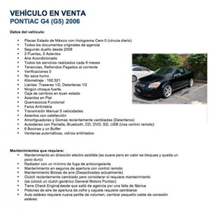 Pontiac G4/g5 Coupe Manual, Aire, Piel, Quemacocos Gt 2006