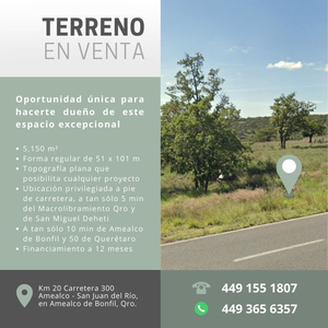 ¡oportunidad! Terreno Rustico A Pie De Carretera De Forma Regular En Amealco De Bonfil, Querétaro