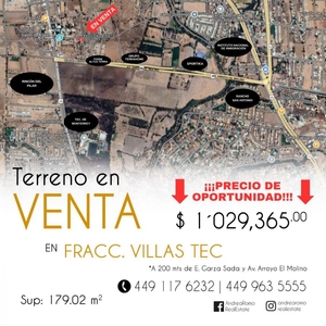 Terreno en Venta en VILLAS TEC Aguascalientes, Aguascalientes
