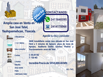 Amplia casa en Venta en San José Tetel, Yauhquemehcan, Tlaxcala.
