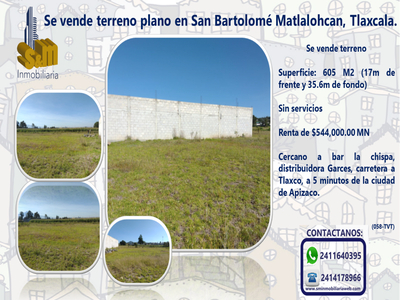 Se vende terreno plano en Matlalohcan, Tetla, Tlaxcala