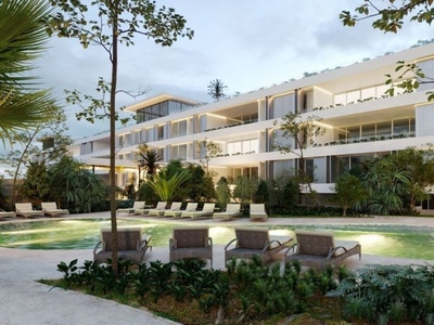 Condominio con vistas verdes, cenote, alberca, a 400 metros de la playa, en camp