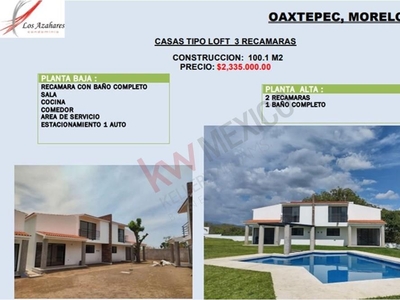 ¡PREVENTA! Casas Tipo Loft 3 Recámaras 100.1m2 en Cluster / Condominio Los Azahares Oaxtepec