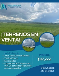 Terrenos en venta en la Estancia, salida a Pátzcuaro.