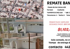 Casa en remate bancario Paseo de los Calvos 439 C. La Rosita Torreon CoahuilaJLC