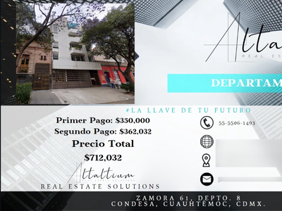 Departamento En Venta, Condesa Cuauhtémoc , En Remate..!!