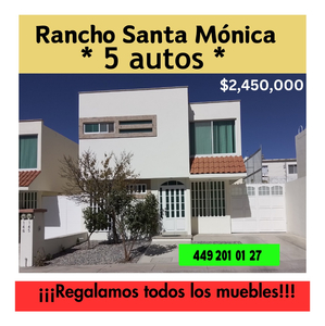 Casa En Venta En Aguascalientes Rancho Santa Mónica **5 Autos** Con Terreno Excedente/ Coto San Quintín/ Vigilancia/ Al Sur/ .