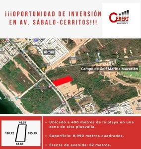 TERRENO EN VENTA FRENTE A LA AVENIDA SÁBALO CERRITOS EN MAZATLÁN ,SINALOA