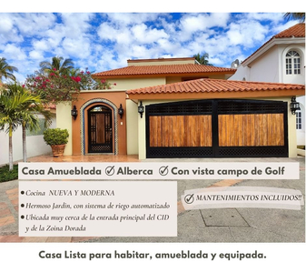 Casa Amueblada En El Cid, Con Vista Al Campo De Golf, Alberca Y Cocina Nueva Y Moderna
