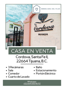 Encantadora Casa De 3 Recámaras En Privada Córdova, Tijuana Santa Fe Segunda Sec