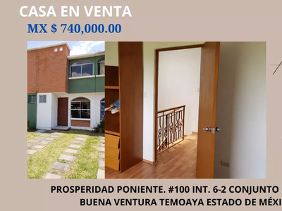 Casa En Venta En Prosperidad Poniente. #100 Int. 6-2 Conjunto Urbano Buena Ventura Temoaya Estado De México I Vj-ca-016