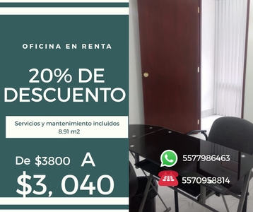 RENTA DE OFICINAS EN TLALNEPANTLA CENTRO 20% DE DESCUENTO