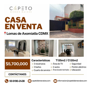 Casa En Venta En Lomas De Axomiatla, Cdmx