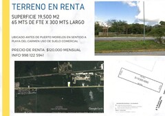 19500 m lote en renta entre cancun y puerto morelos a pie de carretera