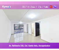 en venta, excelente departamento 55.7 m2 col. santa ines, azcapotzalco - 2 recámaras - 2 baños
