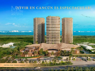 Doomos. Departamento en Venta Central Park Cancún Towers, Vista a Laguna, 3 Recámaras