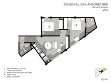 departamento en venta en narvarte, diagonal san antonio 1810. 203 - 2 recámaras - 2 baños - 60 m2