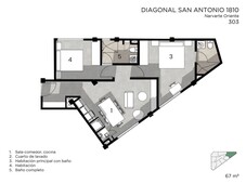 departamento en venta en narvarte, diagonal san antonio 1810. 303 - 2 recámaras - 2 baños - 67 m2