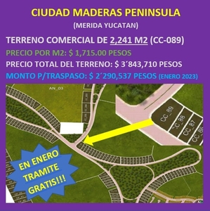 Terreno Comercial En Traspaso, Cd Maderas Península