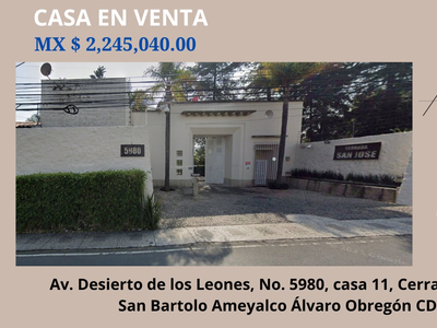 Casa En Venta En San Bartolo Ameyalco Alvaro Obregon Cdmx I Vj-di-027