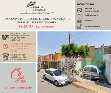 Vendo Casa En Paseos De Tultepec Norte 87, Paseos De Tultepec. Tultepec Edomex. Remate Bancario. Certeza Jurídica Y Entrega Garantizada