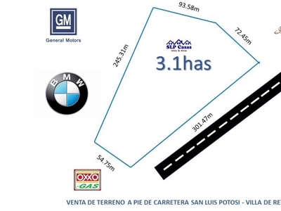 Venta Terreno a Pie de Carretera San Luis Potosí - Villa de Reyes x GM y BMW