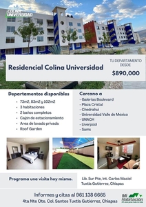 Departamento en venta en Residencial Colina Universidad, Tuxtla Gutiérrez, Chiapas, 3 Recámaras