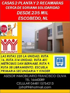 Casas de 2 plantas y 2 recamaras de Escobedo,NL cerca de Solidaridad