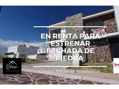 Casa En Renta | $11,800 | Con Fachada De Piedra Estrena | Ciudad Maderas Residencial | Queretaro