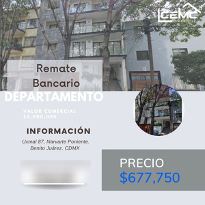 Departamento En Remate Bancario En Narvarte Poniente, Benito Juarez