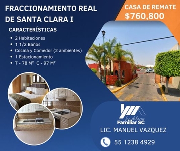 CASA EN VENTA DE REMATE FRACC REAL DE SANTA CLARA CHOLULA PUEBLA MVM