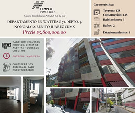 Vendo Departamento En Watteau 72, Depto. 3, Nonoalco. Benito Juárez Cdmx. Aceptamos Todos Los Créditos.