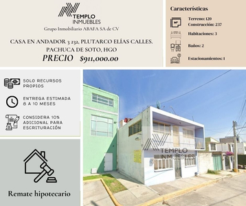 Vendo Casa En Andador 3 232, Plutarco Elías Calles. Pachuca De Soto, Hgo. Remate Bancario. Certeza Jurídica Y Entrega Garantizada