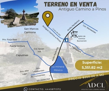 Terreno Venta en Camino Antiguo a Pinos, muy cerca de San Marcos, Mexq.