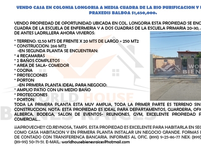 CASA EN COLONIA “LONGORIA” A MEDIA CUADRA DE LA RIO PURIFICACION