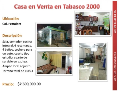 Casa en Venta en COL. PETROLERA Villahermosa, Tabasco