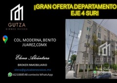 departamento en venta - napoleon eje 4 sur col moderna benito juarez ciudad de mexico, moderna